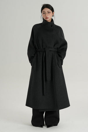 Red Long Stand-Up Collar Wool Coat