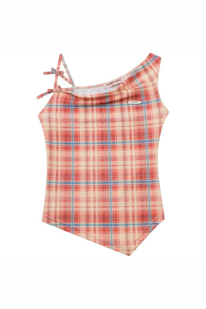 Red Plaid Bowknot Tank Top