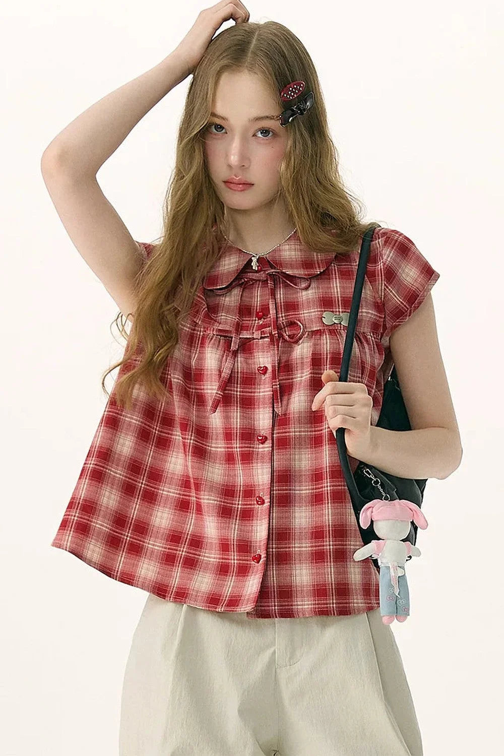 Red Plaid Doll Collar Shirt