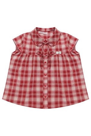 Red Plaid Doll Collar Shirt