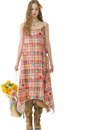 Red Plaid Long Camisole Dress