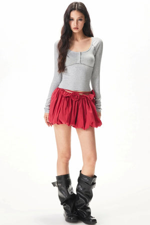 Red Puffy Flower Skirt
