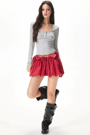 Red Puffy Flower Skirt