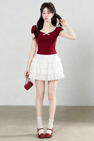Red Short Sleeve Knit T-Shirt