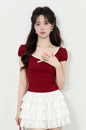 Red Short Sleeve Knit T-Shirt