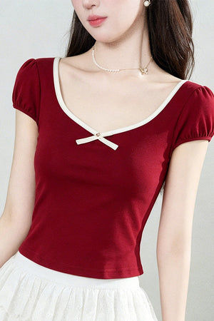 Red Short Sleeve Knit T-Shirt