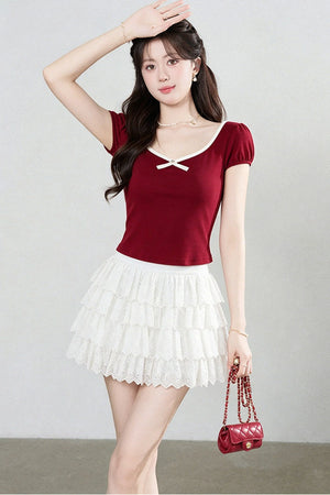 Red Short Sleeve Knit T-Shirt