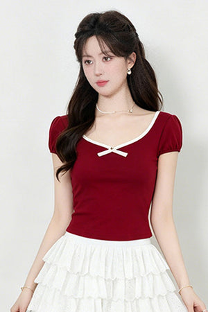 Red Short Sleeve Knit T-Shirt
