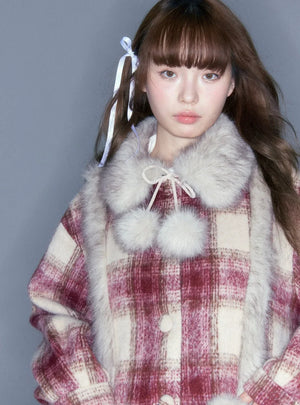 Red Tweed Plaid Long Coat