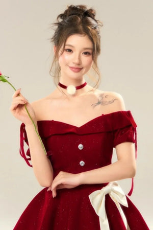 Red Velvet Pom-Pom Necklace