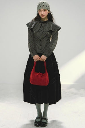 Red Velvet Ruffled Skirt