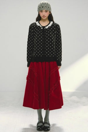 Red Velvet Ruffled Skirt