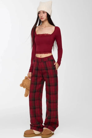 Red Winter Casual Pants