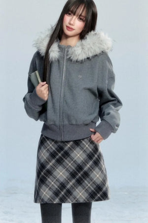 Relaxed Fur Collar Hooded Jacket