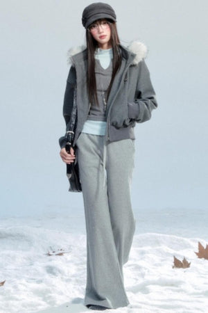 Relaxed Fur Collar Hooded Jacket