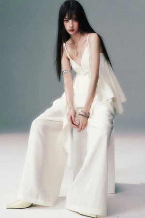 Relaxed V-Neck Camisole And Wide-Leg Pants Set-Up