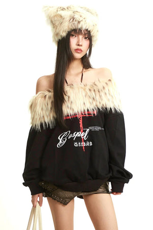 Retro Apricot Fur Collar Sweatshirt