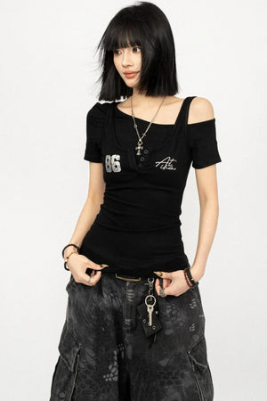 Retro Asymmetrical Black Top