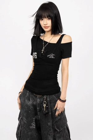 Retro Asymmetrical Black Top