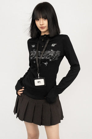 Retro Black Hooded Top