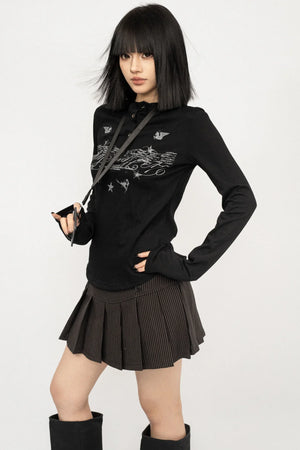 Retro Black Hooded Top