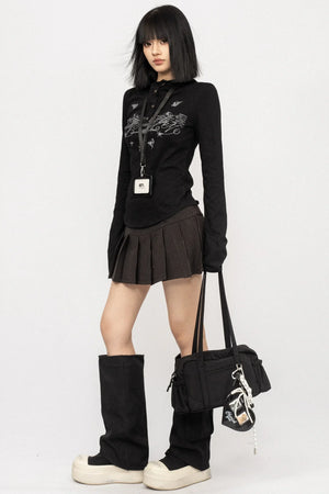 Retro Black Hooded Top