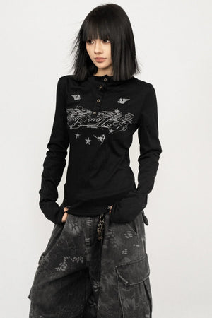 Retro Black Hooded Top