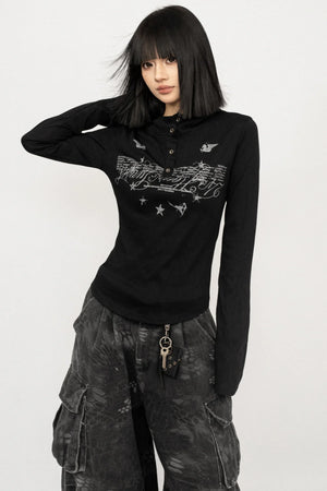 Retro Black Hooded Top
