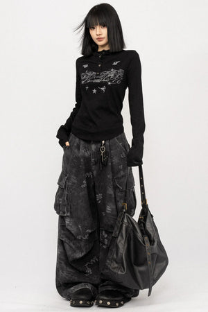 Retro Black Hooded Top