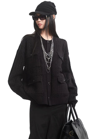 Retro Black Knit Cardigan
