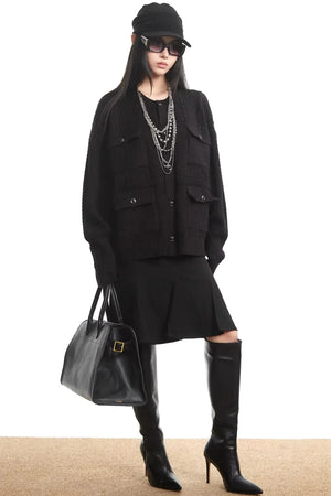 Retro Black Knit Cardigan
