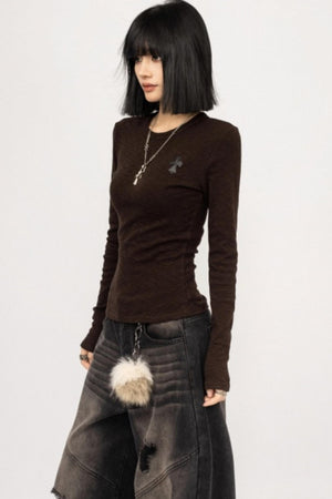 Retro Black Slim-Fitting Top