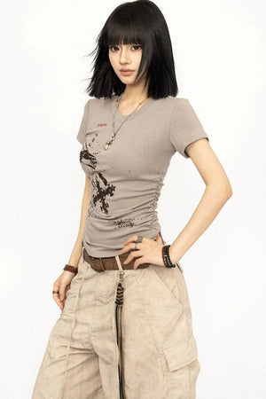 Retro Black V-Neck Top