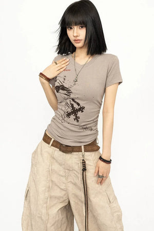 Retro Black V-Neck Top