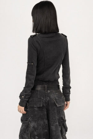 Retro Black Zipper Cardigan