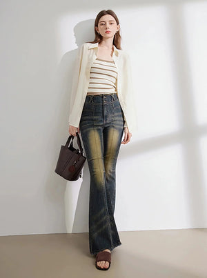 Retro Bootcut Jeans Raw Pants