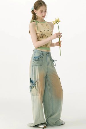 Retro Bow-Knot Denim Pants
