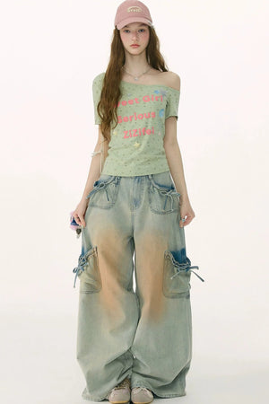 Retro Bow-Knot Denim Pants