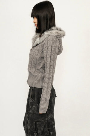 Retro Cable Knit Hooded Cardigan