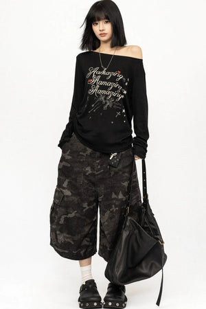 Retro Camouflage Wide-Leg Pants