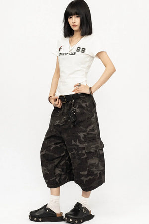 Retro Camouflage Wide-Leg Pants