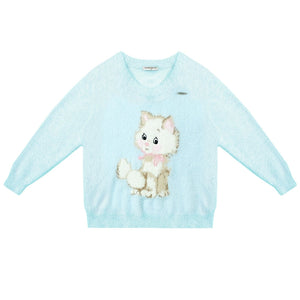 Retro Cat Plush V-Neck Sweater