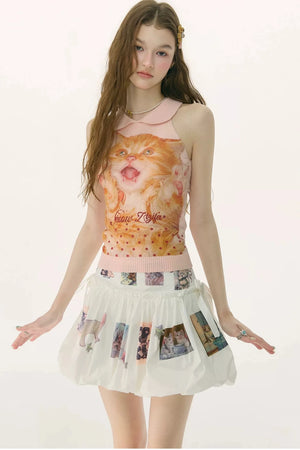 Retro Cat Print Knitted Vest
