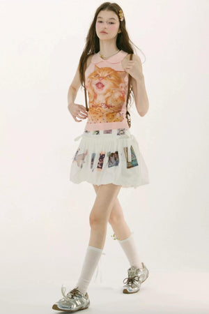 Retro Cat Print Knitted Vest