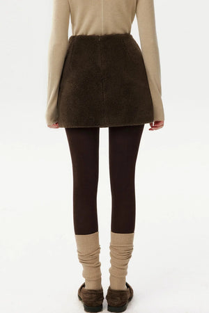 Retro Coffee Lamb Wool Skirt