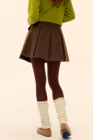Retro Coffee Woolen Coat Skirt Set-Up