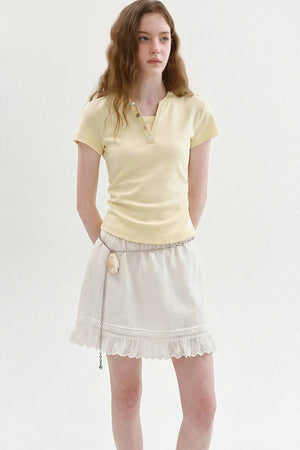 Retro Color-Block Henry Collar Top
