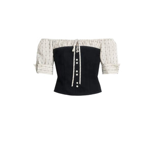Retro Color-Block Off-Shoulder Top Set-Up