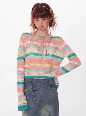 Retro Contrast Stripe Sunscreen Top