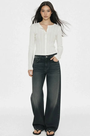 Retro Dark Blue Wide-Leg Jeans